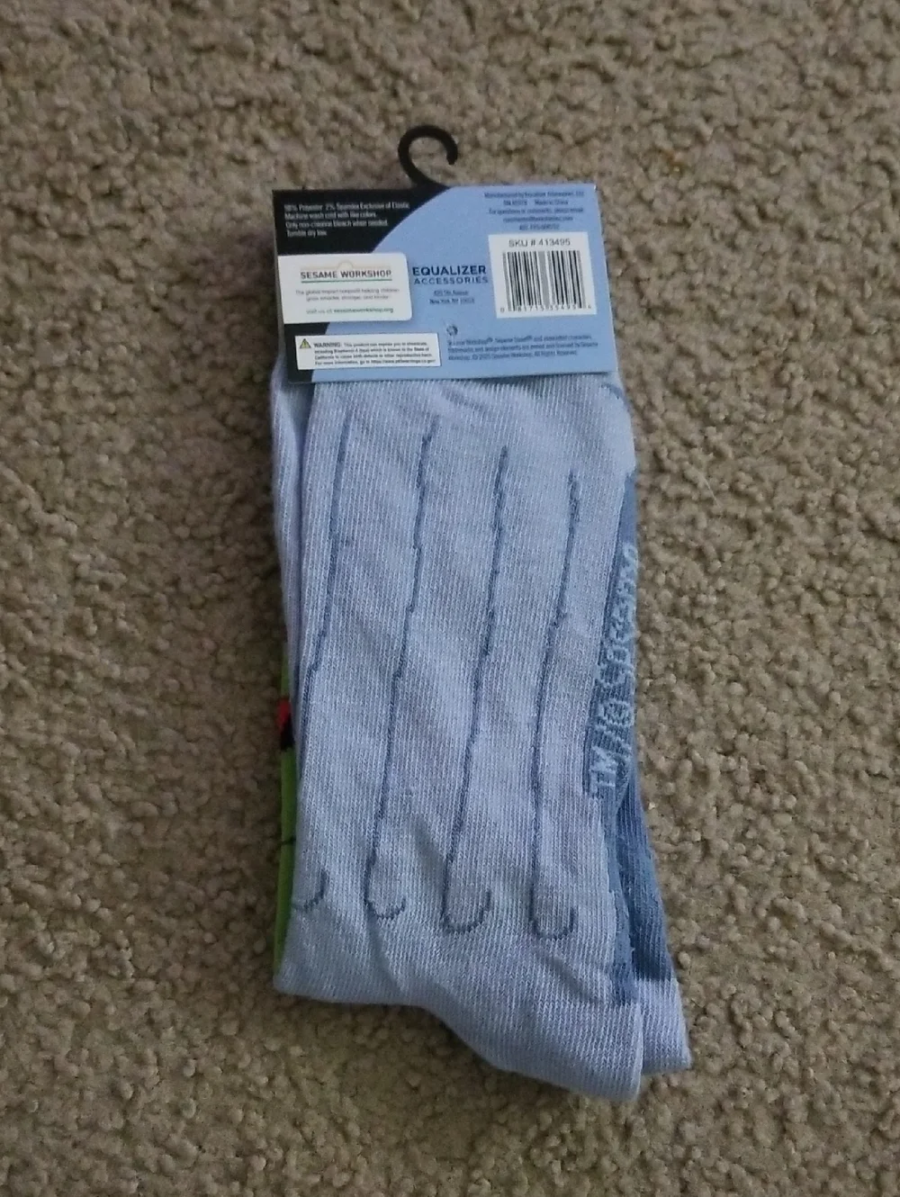 Sesame Street Oscar the Grouch Crew Socks - Light Blue, Green & Orange
